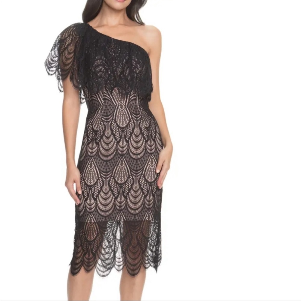 DRESS THE POPULATION Black Lace Dress